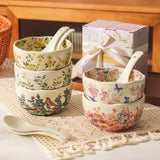 Oil Painting Ceramic Rice Bowl Spoon Tableware Personal Dining Bowls Dessert Bowl for Food High End Household Bowls
