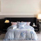 Premium 1000TC Egyptian Cotton Flowers Print With Embroidery Bedding Set Duvet Cover Set Flat/Fitted Bed Sheet Pillowcases 4Pcs