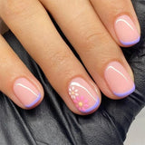 24pcs Simple White Flower Fake Nails Short Square French False Nail Nude Pink Full Cover Nail Tips Wearable Press on Nails Sets