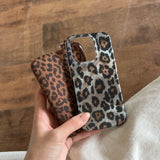 Korean INS Grey Leopard Prints Double Layers IMD Fashionable Phone Case for iPhone 16 15 14 13 Pro Max Back Phone Cover Capa