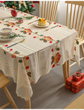 American-style Christmas Tablecloth with Bell Embroidery Anti-slip for Lace Decorating Living Coffee Room Table Dining Table Mat