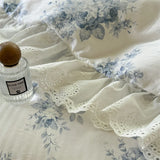 Vintage Lace Ruffles Rose Print Pure Cotton Bedding Set Duvet Cover Set 1.4M/1.5M/1.6M/1.8M/2M Bed Skirt Bedspread Pillowcases