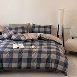 High Quality Grid Printed Flat Sheet Bedding Sets Light Luxury Cotton Soft Quilt Cover Single Double Bed Comfort Set for Adults
