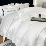 100% Egyptian Cotton White Luxury Embroidery Hotel Style Bedding Set Duvet Cover Set Flat/Fitted Bed Sheet Pillowcases 4Pcs