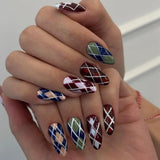 French Almond False Nails Retro Flowers Wearable Hand Drawn Press on Nails for Woman Datachable Full Cover False Nails Tips