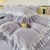 Luxury Thickened Carved Velvet Lace Ruffles Princess Bedding Set Queen King Size Plush Duvet Cover Bed Sheet Pillowcase