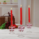Pink Bow Candle Holder Romantic Luxury High Footed Glass Heat Resistant Candle Holder Suitable Home Banquets Weddings Parties