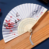 Retro Chinese Style Folding Fan Bamboo Wooden Silk Dance Fan with Tassel Female Wedding Party Performence Hand Held Fan Props