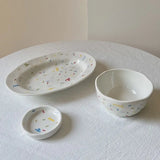 Cute Hand Textured Tableware Handmade Ceramic Household Plates Vegetable Fish Dim Sum Plate Western Style Steak Oval Plate