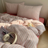 Nordic Bedding Set Pure Cotton Striped Duvet Cover Set Soft Flat Sheet Single Queen Size Double Bed Sheet Set For Bedroom Decor