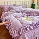 French Winter Thickened Milk Fleece 4pcs Bedding Sets Flower Warm Quilt Cover Bedspread for Women Bedroom