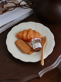 White Relief Dining Plate French Household Ceramic Round Plates Solid Color Dessert Flower Dish Simple Versatile Tableware