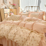 3pcs 100% Cotton Duvet Cover Set (1*Duvet Cover + 2*Pillowcase, Without Core), Korean lace Bedding Set, Soft Comfortable