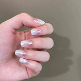 10Pcs Handmade Press on Nails Short Square Ballerina Full Cover Rhinestone French Nude Color False Nails Wearable Manicure Art