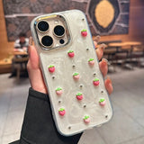 Luxury 3D Strawberry Phone Case For iphone 16 15 14 13 12 11 Pro Max Plus Girl Epoxy Electroplated Back Cover Gift