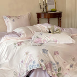 100% Cotton Flowers Embroidery Luxury Bedding Set Double Queen King Size Duvet Cover Set Flat/Fitted Bed Sheet Pillowcases 4Pcs