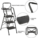 3 Step Folding Ladder with Handrails & Tool Platform, 330 lb Capacity, Non-Slip Wide Pedal, Portable Steel Step Stool