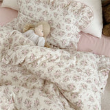 Korean Baby Girl Crib Bedding Set Bunny Rose Cherry Floral Cotton Muslin Cot Bedding Kit Duvet Cover Pillowcase No Filler