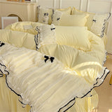 Luxury Princess Bedding Sets Princess Style Fashion 4Pcs Duvet Cover Bed Sheet Pillowcase Lace Ruffles Bed Skirt Bedroom Decor