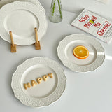 French Embossed Western Dining Plate High-end White Dessert Plates Exquisite Home Ceramic Serving Disc Retro Pasta Tableware
