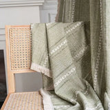 Boho Curtains Semi Sheer Floral Embroidery Cotton Fabric Linen Light Filtering Pocket Rod Windows Drapes for Living Room Bedroom
