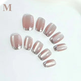 10Pcs Short Handmade Press On Nails French Cat Eye Design Nail Tips Full Cover False Nail for Women&Girls Autumn and Winter Nail