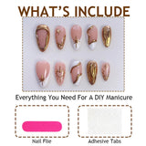 10pcs XS-S-M Size Luxury French Almond Press On Nails Metallic Gold Star Heart Wave Lines False Nails Reusable Acrylic Nail Tips