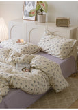 Ele Floral Cotton Bedding Set 00% Pure Combed Cotton 4-Piece Bedding Set for Students Dormi 3-Piece Duvet Cover Bedding