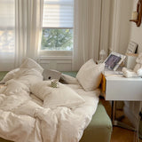 Light Blue White Milk Pure Cotton Waed Bedding Set Simple Nordic Sle Double Stitch  Color Mix Match Bed Canopy Sle