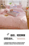 Korea Style Bedding Set Purple Heart Washed Cotton Soft Duvet Cover Skin-friendly Quilt Cover Bed Sheet Pillowcase Home Textiles