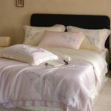 Lyocell Bamboo Fiber Silky Cool Feeling Breathable Bedding Set Butterfly Embroidery Duvet Cover Set Bed Sheet Pillowcases 4Pcs