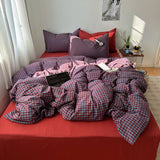 Vintage Gingham Bedding Sets Retro Aesthetic Duvet Cover Set  Washed Cotton Single Queen King Bed Sheet Set For Bedroom