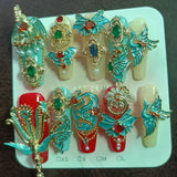 10Pcs High Quality Handmade Press on Nails Purple Jade Noble Elegant Luxurious Flower God Niche Style Spicy Drill  Decoration