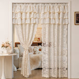 French Vintage Embroidered Lace Beige Sheer Curtain,Three-Tiered Cake Skirt Valance Sheer Voile For Living Room,Bedroom Windows