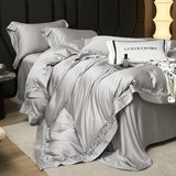 1000TC Lyocell Cotton Flowers Hollow Wide Edge Luxury Bedding Set Soft Silky Duvet Cover Flat/Fitted Bed Sheet Pillowcases 4Pcs