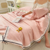 Ins Girl Bow Summer Thin Quilt Seersucker Washed Cotton Summer Quilt Single Dormitory Air Conditioner Blanket Machine Washable