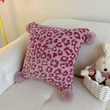 New sweet and cool leopard print milk coral plush ball throw pillow car office cushion living room sofa bed pillow