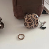Brown Leopard Print Earphone Case For Samsung Galaxy Buds 2 Live Cases Keyring for Buds 3 Pro FE Core Buds3 Soft Headphone Cover