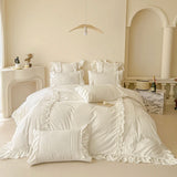 4Pcs Korean Princess Style Cotton 100% Bedding Set Duvet Cover 200x230 220x240 Solid Color Lace Bed  Sheet  pillowcases