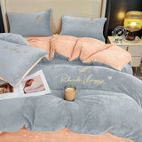 Coral velvet milk velvet four-piece set single winter sheet thickened single bed cover dormitory crystal velvet embroidered bed