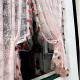 French Pink Lace Curtains For Living Rooms And Bedrooms, Cute Strawberry Sequin Lace Kitchen Curtains,Home Small Window Curtains