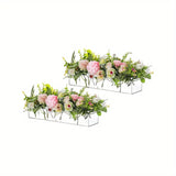 Ikeehome  2 Pieces Rectangular Acrylic Vase, 16 Inch Long Vase with Holes, Wedding Family Table Christmas Halloween Decoration