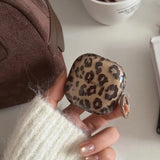 Brown Leopard Print Earphone Case For Samsung Galaxy Buds 2 Live Cases Keyring for Buds 3 Pro FE Core Buds3 Soft Headphone Cover