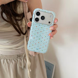 Light Blue Thin Striped Multicolor Tiny Polka Dot Glossy Cute Phone Case for iPhone 17 16 15 14 13 Pro Max Back Phone Cover Capa