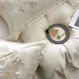 800TC Lyocell Fiber Soft Silky Cooling Summer Bedding Set Flowers Embroidery Duvet Cover Bed Sheet/Fitted Sheet Pillowcases 4Pcs