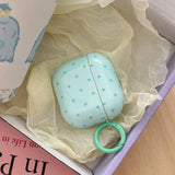 Korea Mint Green Polka Dots Silicone Earphone Case For Apple AirPods 1or2 3 4 Pro Pro 2 Soft Protection Cover With Keychain