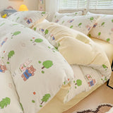 3pcs Simple Line Design Duvet Cover Set Cartoon Strawberry Print Bedding with 2 Pillowcases Skin-friendly Washable Quilt Cover