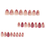Medium Almond Press On Nails Rose Gold Cat Eye Fake Nails with 3D Flower Leaf False Nails Pearl Glossy Reusable Glue On Nails