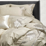 4Pcs Lotus Embroidery 1000TC Egyptian Cotton Rose Jacquard Luxury Bedding Set Duvet Cover Set Bed Sheet/Fitted Sheet Pillowcases