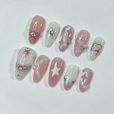24pcs Flower Butterfly Design False Nails Art Summer Sweet Colorful Smudge Almond Full Cover Nail Rhinestone Press on Fake Nails